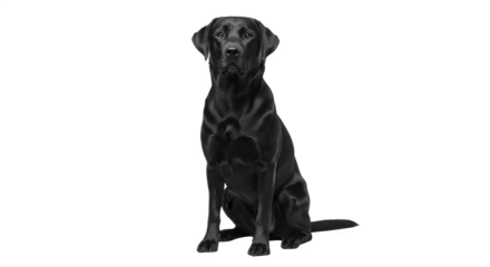 A majestic black Labrador retriever sits attentively showcasing its sleek coat and loyal demeanor.
