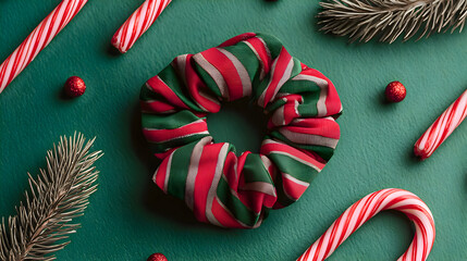 Christmas wreath on green background (candy style)

