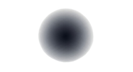 A blurry gray sphere with a dark center against a solid black background in a simple composition