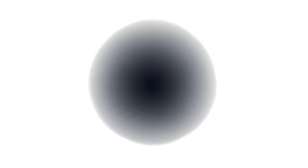 A blurry gray sphere with a dark center against a solid black background in a simple composition