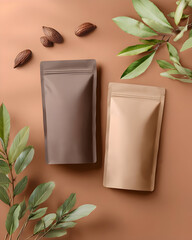 Coffee packaging mockup with leaves

