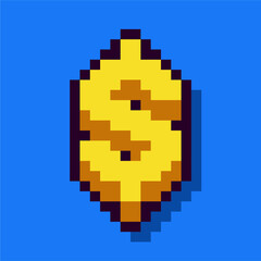Obraz premium Pixel Gold Coin Logo. Shiny Pixel Gold Coin Icon in Retro 8-Bit Style for Gaming, Finance, Reward, and Digital Economy Themes