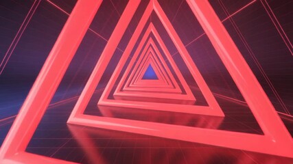 Dynamic red triangle tunnel animation with futuristic glowing perspective effect motion graphics