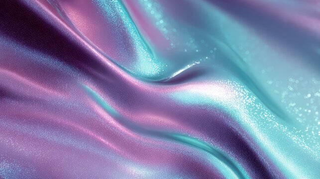 Iridescent silky fabric shimmering with vibrant glitter texture