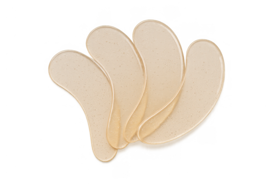 Hydrogel eye patches for skincare treatment on a transparent background, helping reduce puffiness and dark circles