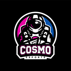 Cosmo Astronaut Logo. Futuristic Astronaut Mascot Illustration with Bold Colors for Esports, Space, and Sci-Fi Branding
