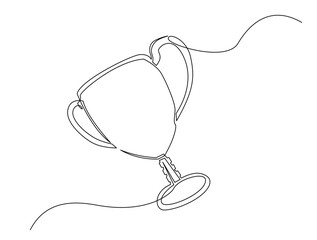 Continuous one line drawing of trophy cup for winner. Winner achievement trophy hand drawn vector illustration.