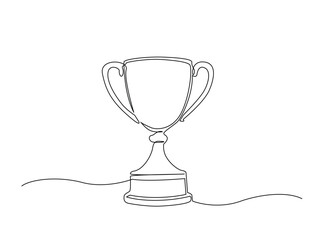 Continuous one line drawing of trophy cup for winner. Winner achievement trophy hand drawn vector illustration.
