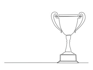 Continuous one line drawing of trophy cup for winner. Winner achievement trophy hand drawn vector illustration.