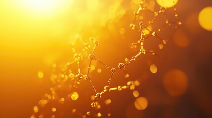 Abstract golden molecule structure connecting atoms in science