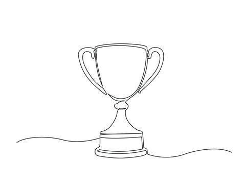 Continuous one line drawing of trophy cup for winner. Winner achievement trophy hand drawn vector illustration.