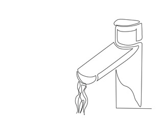 Continuous one line drawing of Water faucet sink bathroom. Modern Water faucet hand drawn vector illustration.