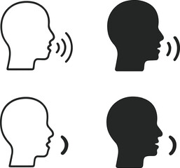 man head with voice wave vector line art and silhouette