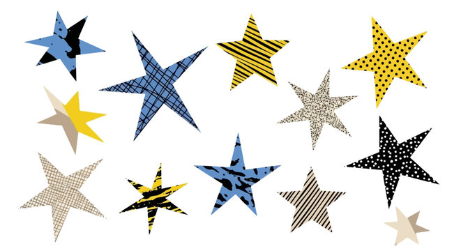 Starry Dreams Hand-Drawn Stars with Unique Patterns for Celebratory and Festive Designs