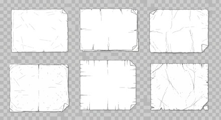 Obraz premium A collection of empty vintage paper templates with wrinkled surfaces and torn ragged edges, isolated vector design elements