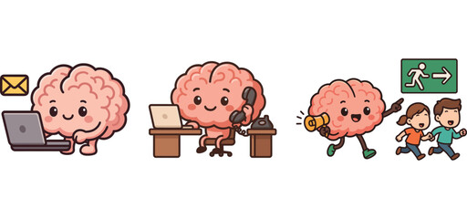 cartoon brain teaching students in classroom