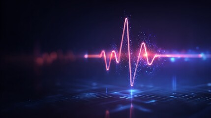 Glowing Digital Heartbeat Pulse Line. Abstract EKG Wave and Futuristic Medical or Sound Technology Concept.