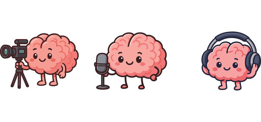 cute brain making video and recording with microphone