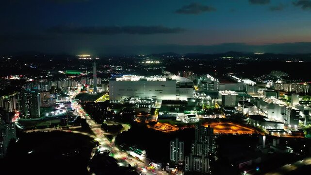 Aerial View of Icheon, Hynix Semiconductor Factory, night
