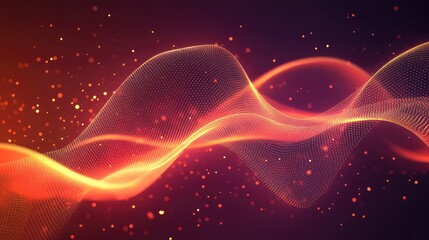 Abstract glowing particle wave flowing over dark background