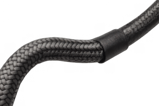 Braided gray cord with a dark sleeve detail, highlighting connection, strength, and durability