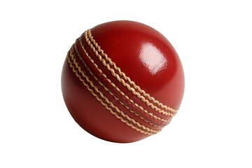 Traditional red leather cricket ball with light brown stitching and prominent seam isolated on transparent background