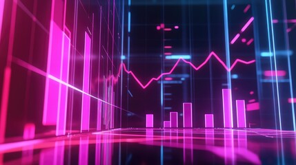 Digital glowing charts displaying financial data and market analysis