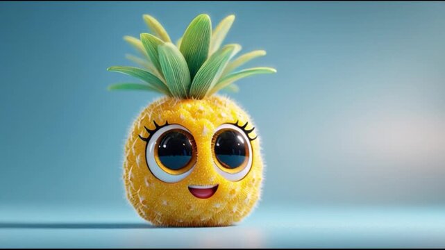 Cartoon pineapple character with expressive eyes and smile