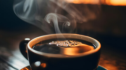 Close up of freshly brewed coffee with steam rising up