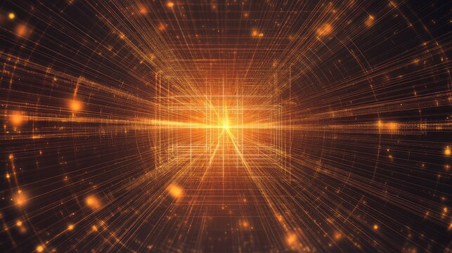 Digital network grid illuminating data connection and technology