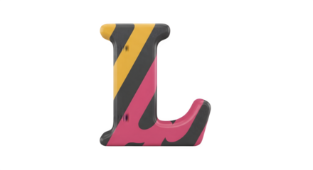 Colorful Striped Letter L Isolated on White Background.