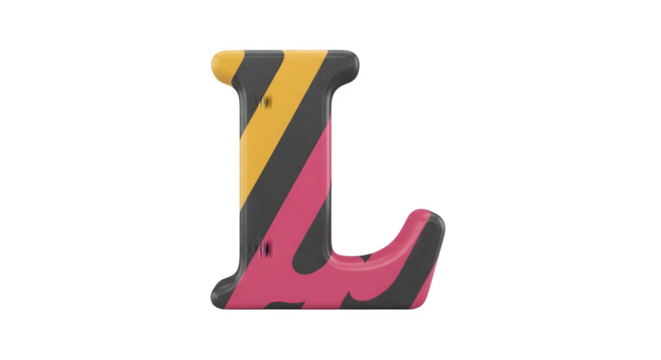 Colorful Striped Letter L Isolated on White Background.