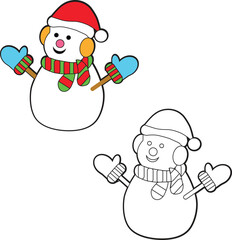 Cute snowman cartoon easy coloring page book for kids activity