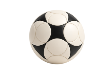 Classic white and black patterned soccer ball, featuring a traditional pentagonal and hexagonal panel design on a neutral surface isolated on transparent background