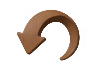 Wood textured 3d arrow icon curving downwards, symbolizing undo, backward, refresh, loop, and return functions