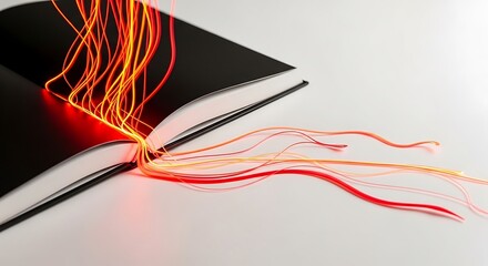 Open book with glowing light streams conceptual knowledge and inspiration creative learning and imagination