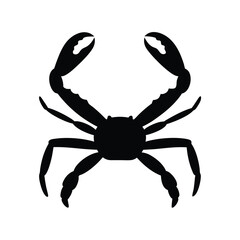 Black silhouette of a crab with open claws, marine symbol.