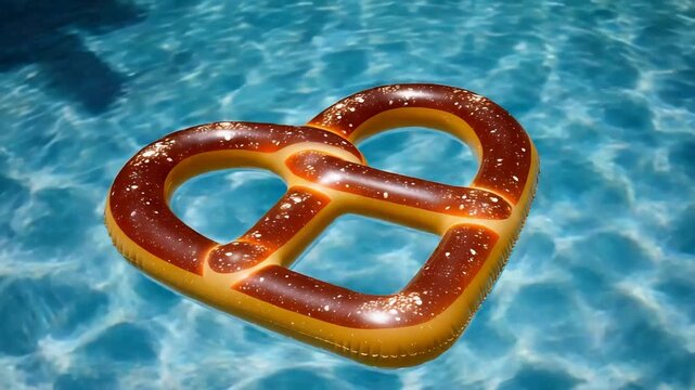 Fun Pretzel Shaped Inflatable Floats on a Sparkling Blue Swimming Pool.