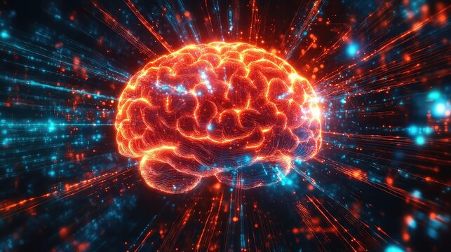 Digital brain processing information with artificial intelligence - Powered by Adobe