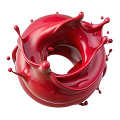 Vibrant red liquid splash creating a dynamic circular swirl. isolated on transparent background