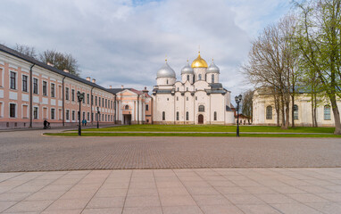 Fototapeta premium Veliky Novgorod, Russia. View of Cathedral of St. Sophia on the territory of the Novgorod Kremlin.