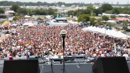Feel the energy of the music festival crowd from the stage perspective, capturing the vibrancy and excitement of live entertainment experiences