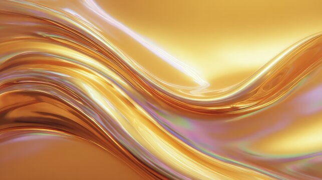 Golden liquid waves creating an abstract iridescent background