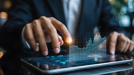 Business man using tablet for analysis stock data dashboard graph