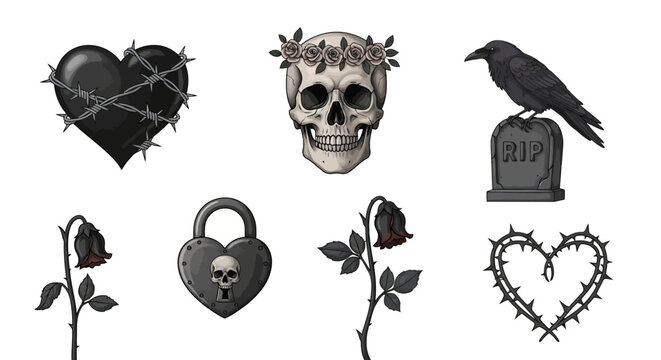 vector set of skulls and bones