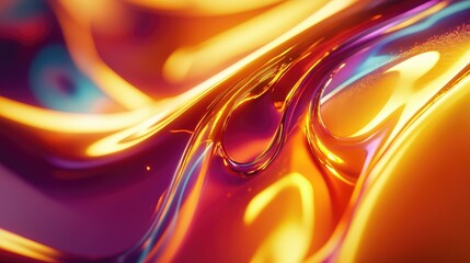 Abstract flowing molten gold iridescent fluid waves
