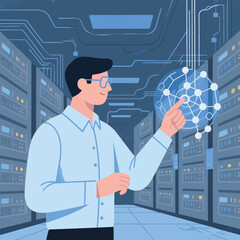 A Professor With Technology Data Illustrator Artwork Banner Background Design Template 