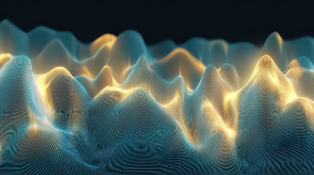 Abstract glowing waves forming digital data landscape