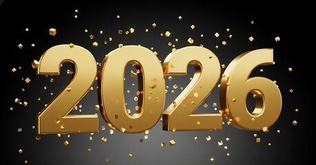 Celebrate 2026 with stunning gold numerals and sparkling confetti, perfect for New Year's Eve parties and promotional marketing campaigns, a new year celebration