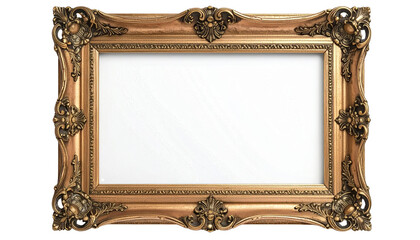 Ornate gold picture frame with intricate carvings and a blank white space for content.